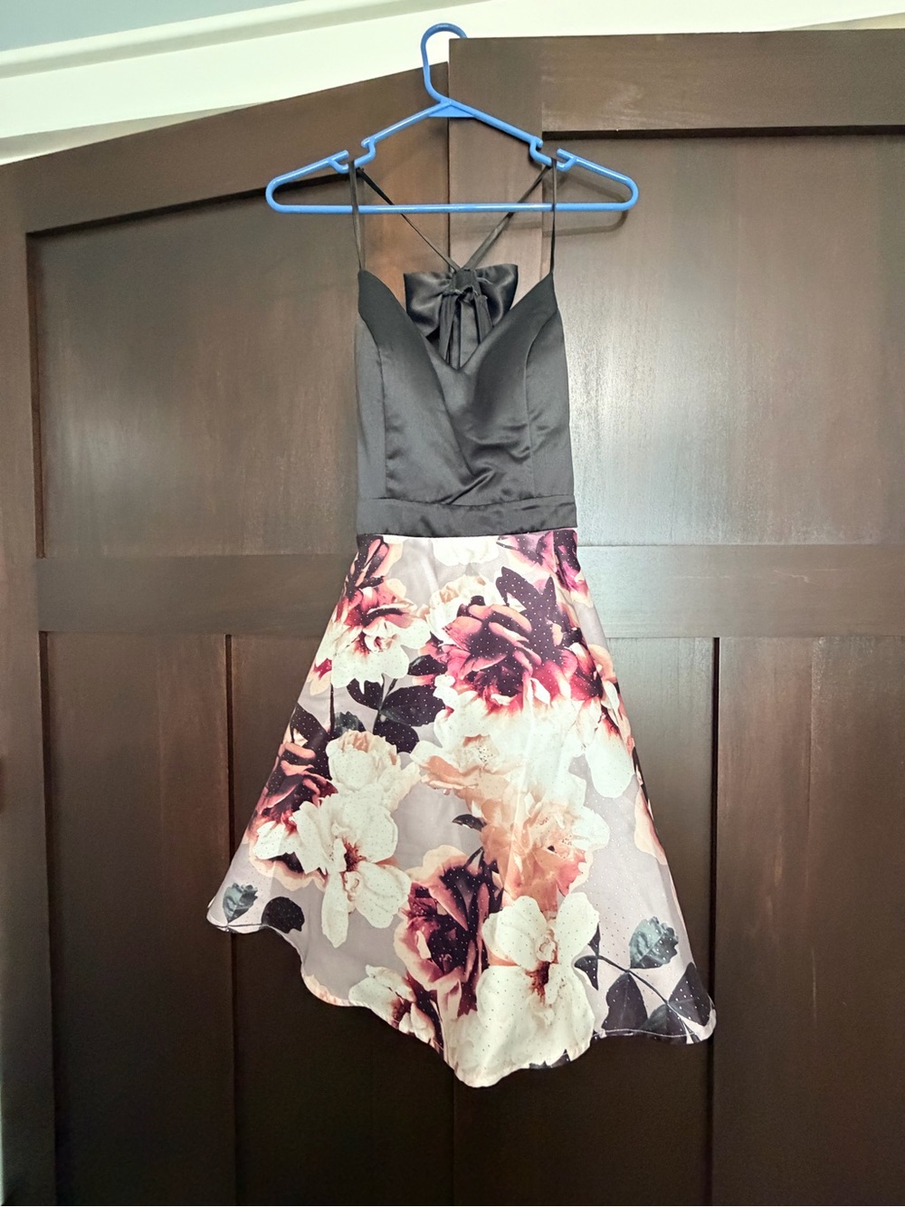 Girls Black Bodice Floral Skater Dress